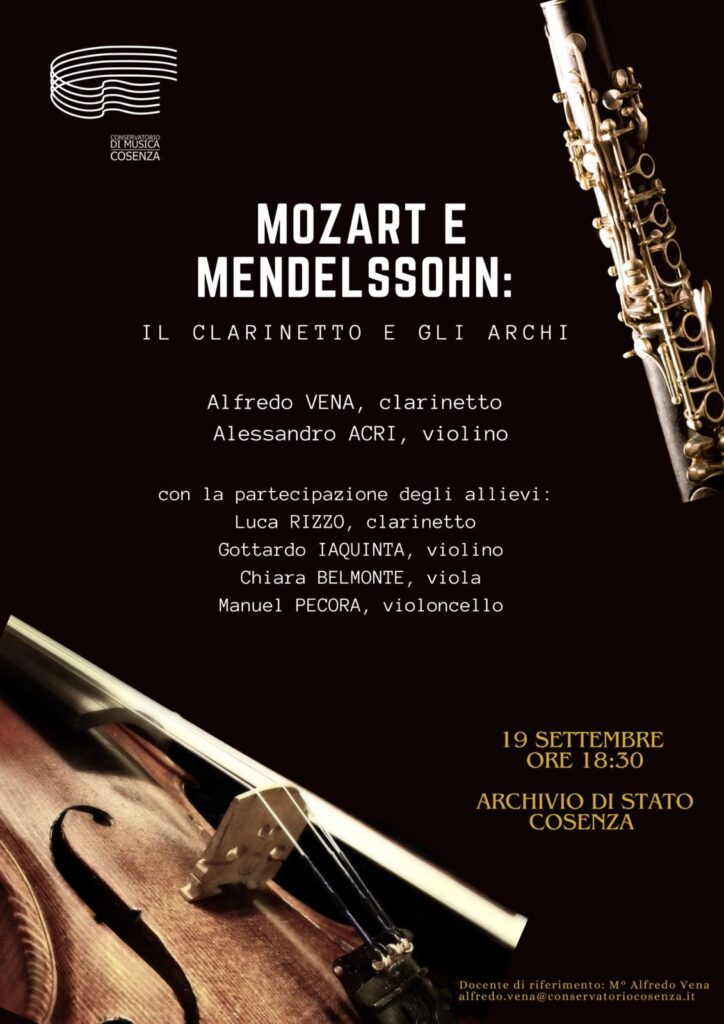 Mozart e Mendelssohn: il clarinetto e gli archi – 19 settembre 2024, Archivio di Stato