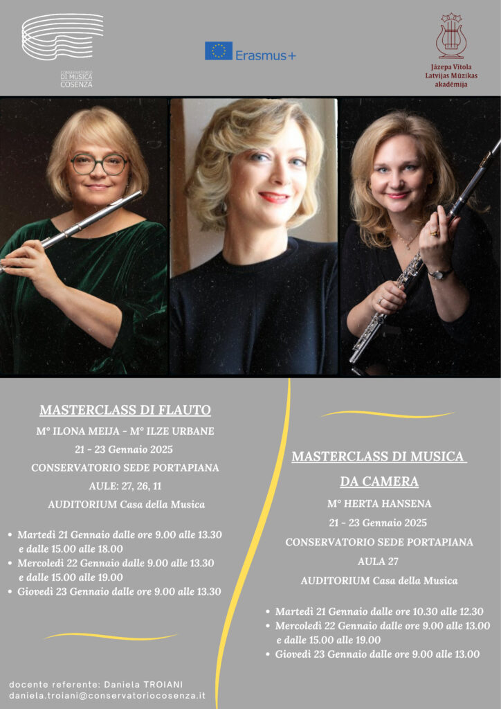 ERASMUS+ Masterclass di Flauto e Musica da camera – 21-23 gennaio 2025 / concerto finale 23 gennaio 2025